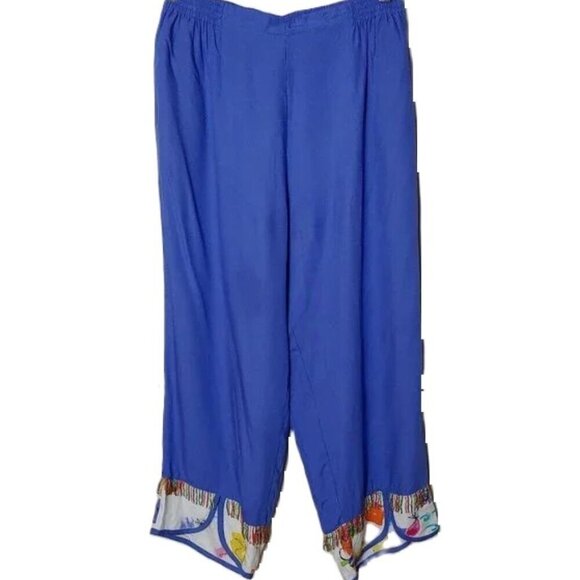 Vintage Lagenlook Pants Beaded Rayon Boho Pull On Whimsicore Dopamine Dressing - Picture 1 of 6